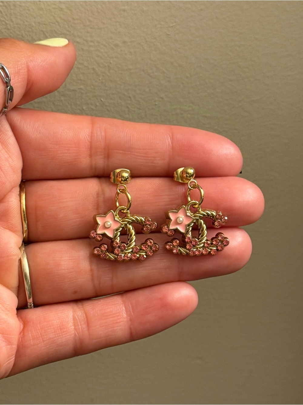 CC Gold Pink Floral Drop Earrings -